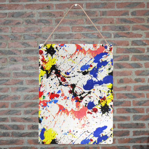 Blue and Red Paint Splatter Metal Tin Sign 12"x16"