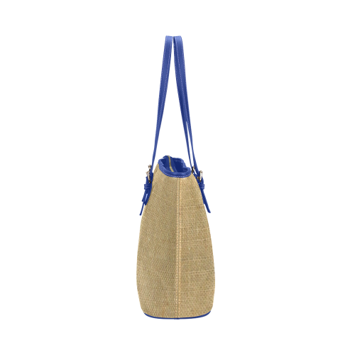 Burlap Coffee Sack in blue Leather Tote Bag/Large (Model 1651)