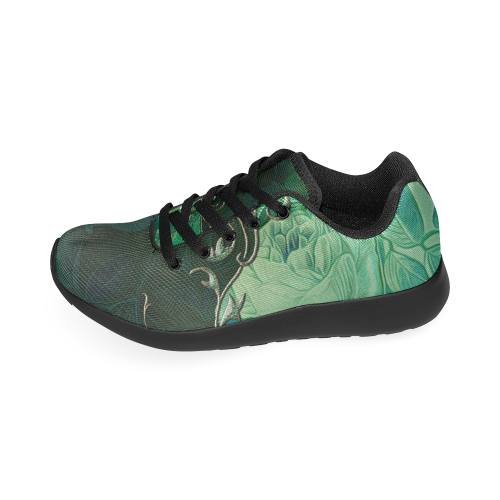 Green floral design Men's Running Shoes/Large Size (Model 020)