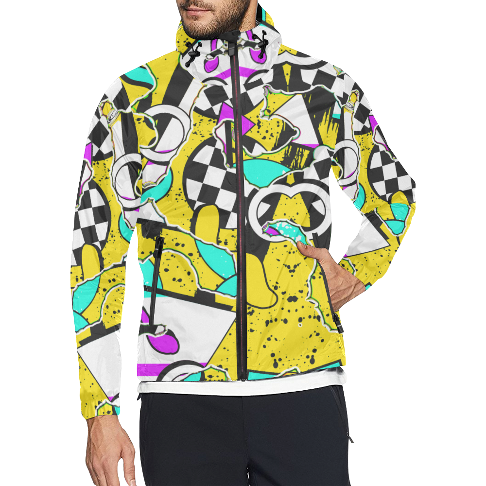 Shapes on a yellow background Unisex All Over Print Windbreaker (Model H23)