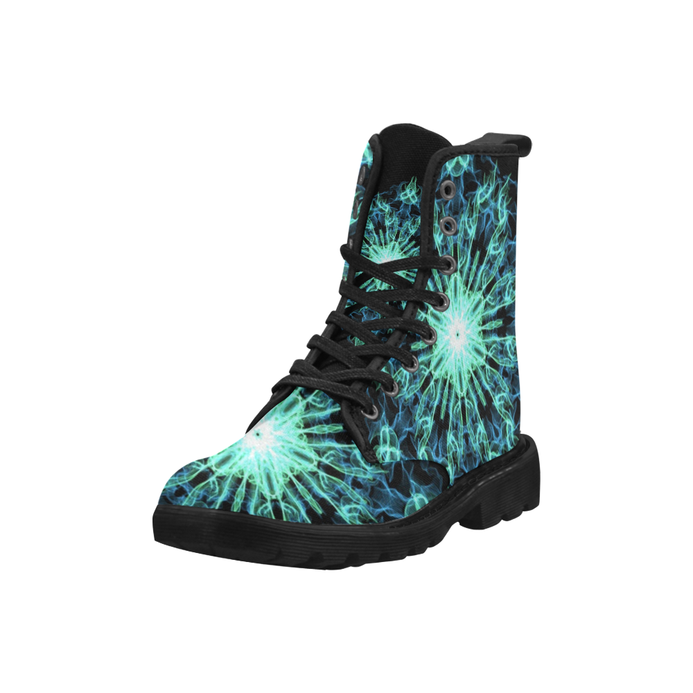 Blue Snowflake Martin Boots for Women (Black) (Model 1203H)