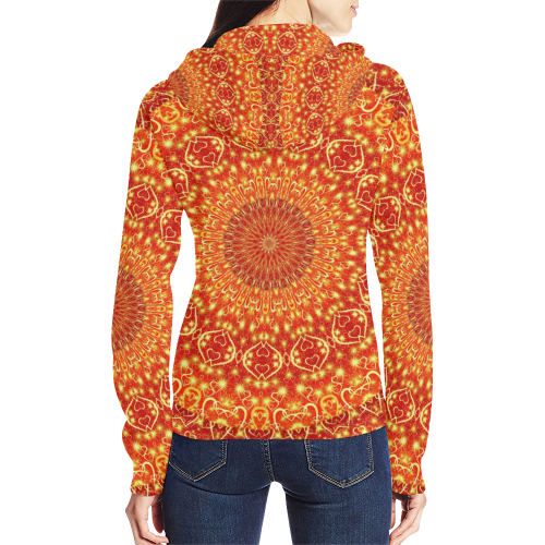 Love and Romance Golden Bohemian Hearts All Over Print Full Zip Hoodie for Women (Model H14)