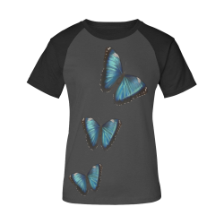 Morpho hyacintus butterflies painting Women's Raglan T-Shirt/Front Printing (Model T62)
