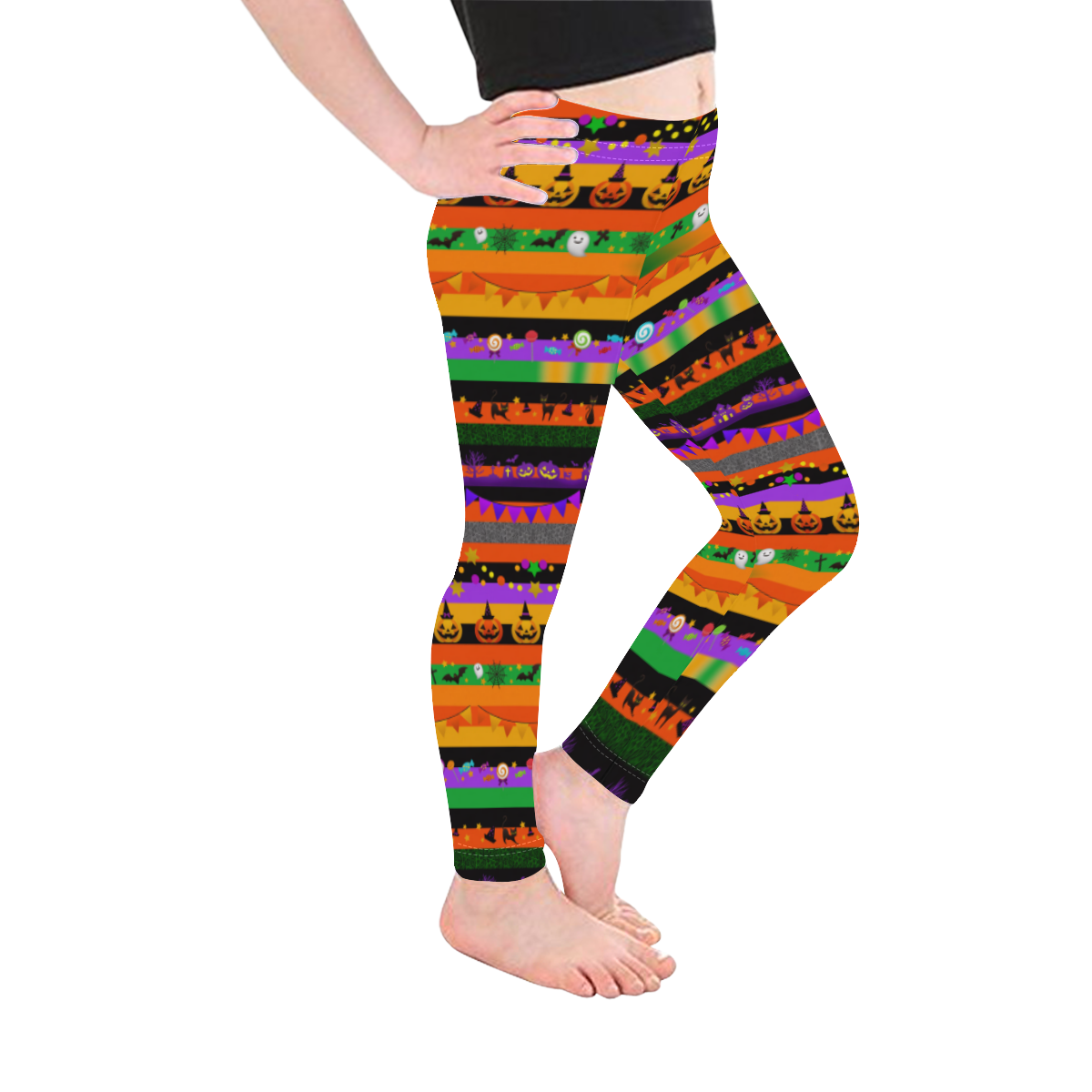 Halloween Icons Striped Kid's Ankle Length Leggings (Model L06)