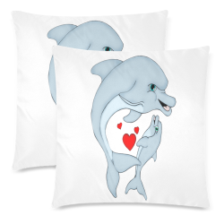 Dolphin Love White Custom Zippered Pillow Cases 18"x 18" (Twin Sides) (Set of 2)