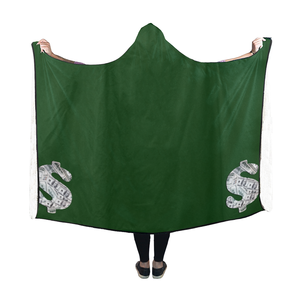 Hundred Dollar Bills - Money Sign Green Hooded Blanket 60''x50''