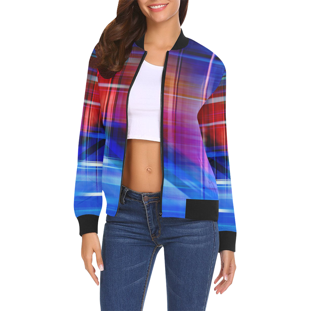 double lines All Over Print Bomber Jacket for Women (Model H19)