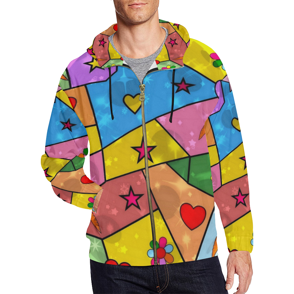 Funnz Bunnz Popart by Nico Bielow All Over Print Full Zip Hoodie for Men/Large Size (Model H14)