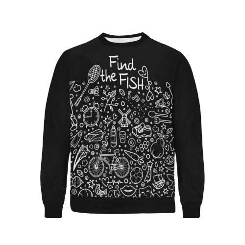 Picture Search Riddle - Find The Fish 2 Men's Rib Cuff Crew Neck Sweatshirt (Model H34)