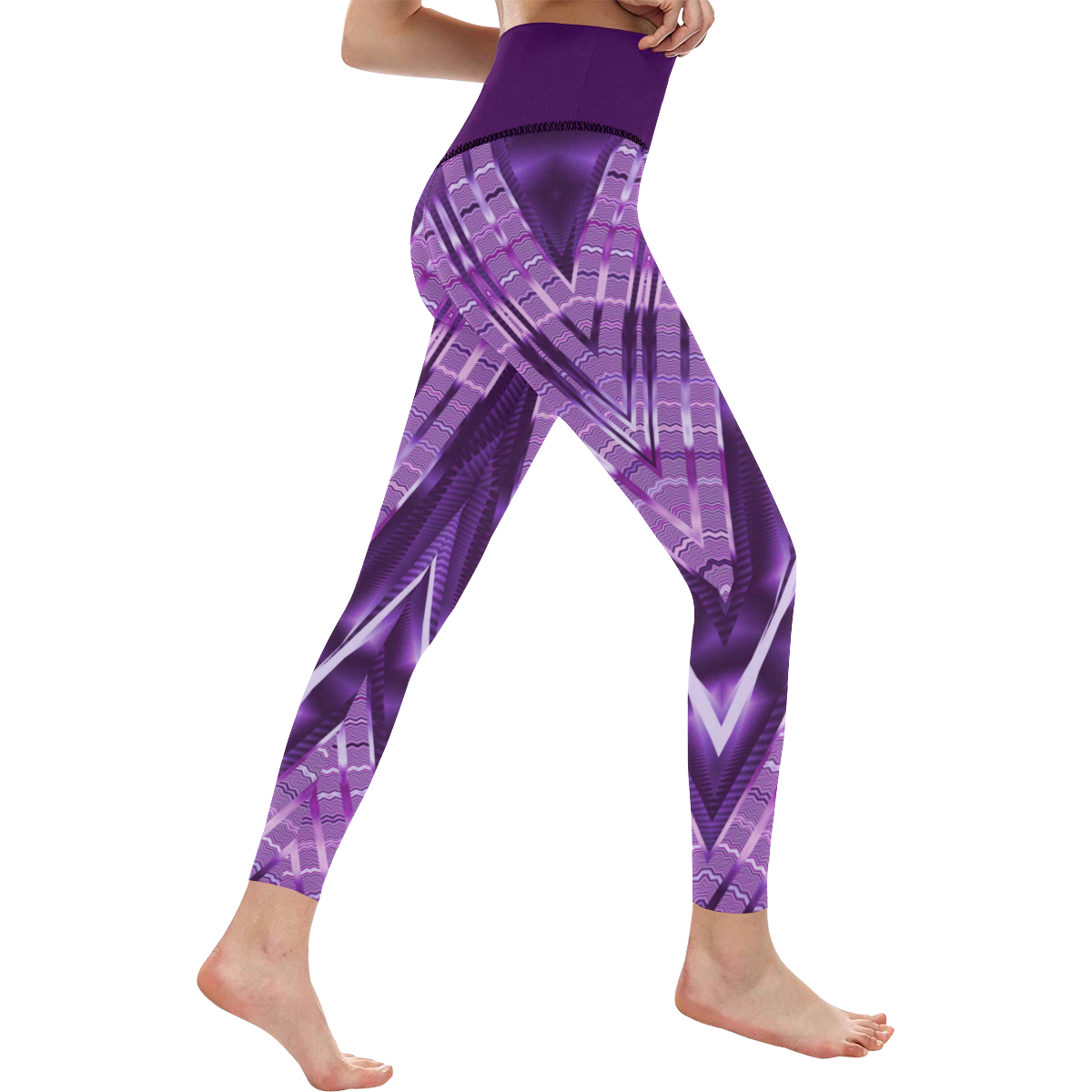 Purple Chevrons Intricate Women's All Over Print High-Waisted Leggings (Model L36)