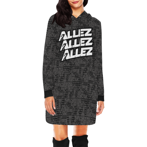 Allez Allez Allez Black All Over Print Hoodie Mini Dress (Model H27)