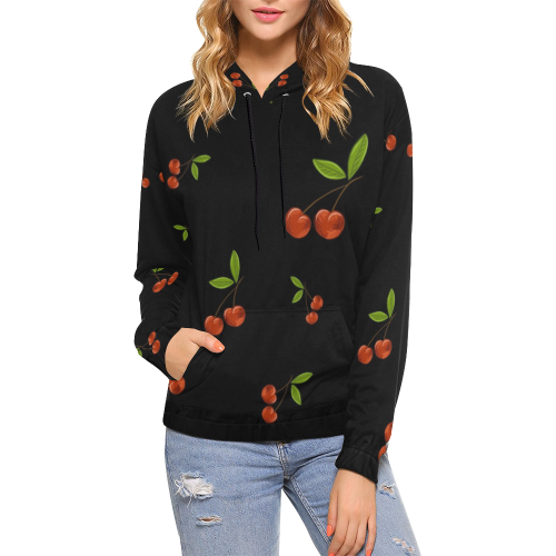 Red Cherries All Over Print Hoodie for Women (USA Size) (Model H13)