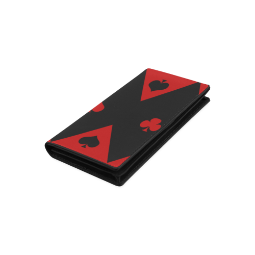 Black Red Play Card Shapes Women's Leather Wallet (Model 1611)