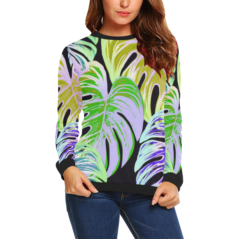 Pretty Leaves C by JamColors All Over Print Crewneck Sweatshirt for Women (Model H18)