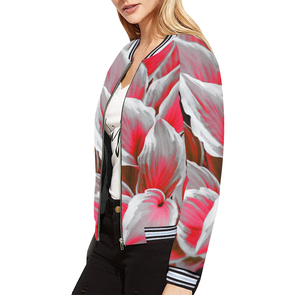 leafs_abstract 09 All Over Print Bomber Jacket for Women (Model H21)