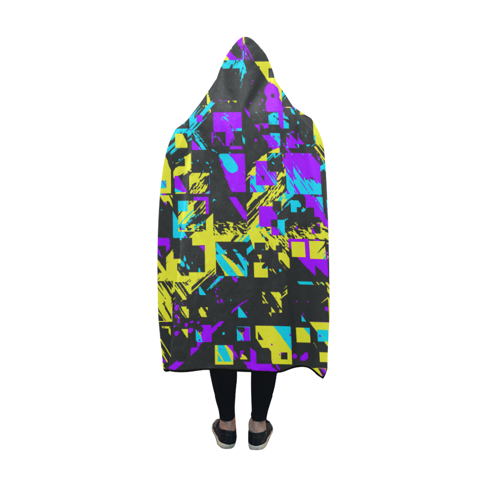 Purple yelllow squares Hooded Blanket 60''x50''