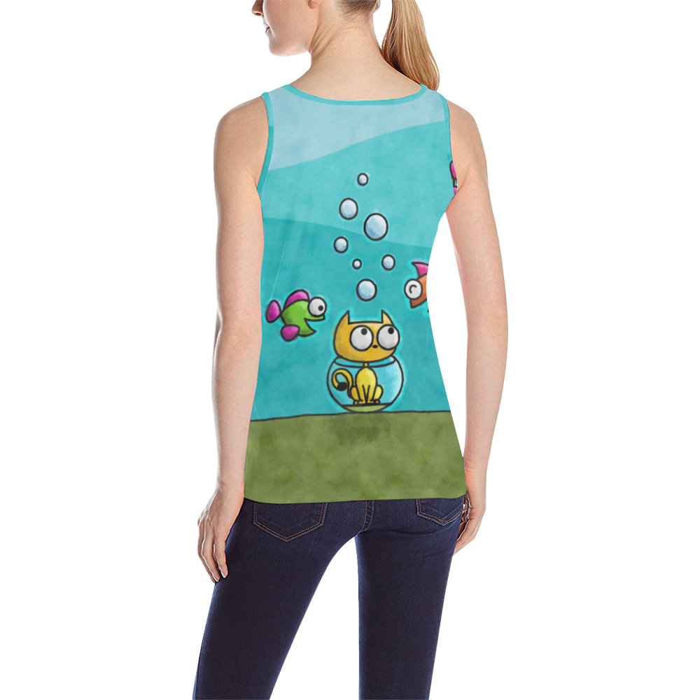Stupid Cat All Over Print Tank Top for Women (Model T43)