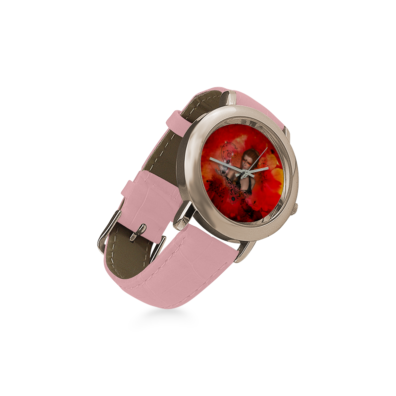 Fairy with clef Women's Rose Gold Leather Strap Watch(Model 201)