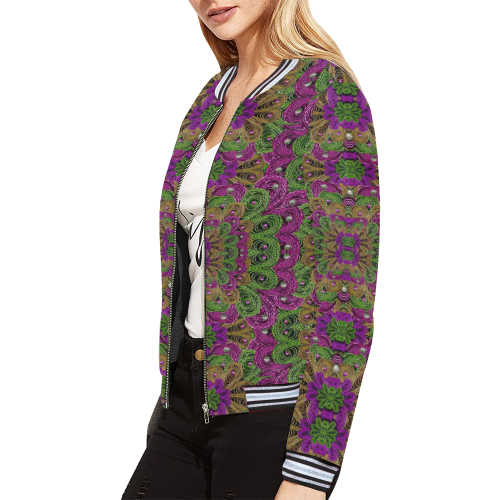 Peacock lace in the nature All Over Print Bomber Jacket for Women (Model H21)