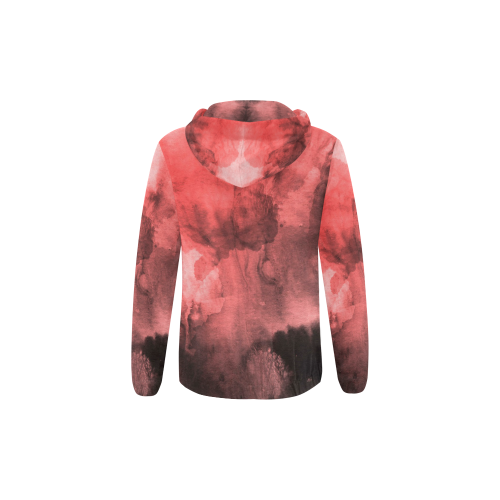 Red and Black Watercolour All Over Print Full Zip Hoodie for Kid (Model H14)