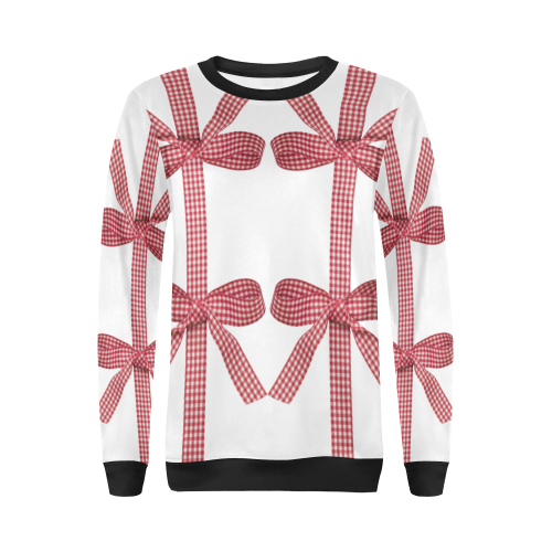 Red Gingham Christmas Bows All Over Print Crewneck Sweatshirt for Women (Model H18)
