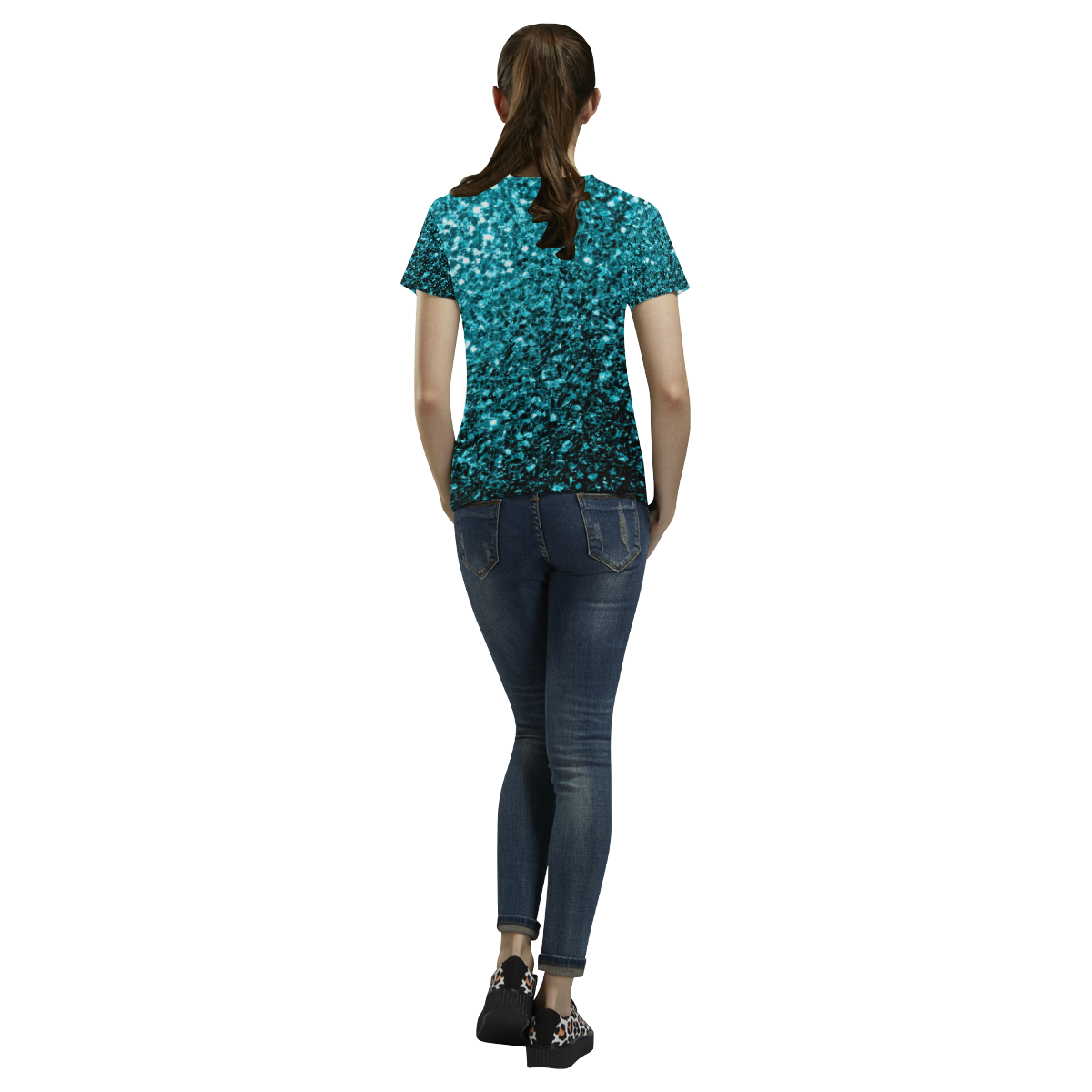 Beautiful Aqua blue glitter sparkles All Over Print T-Shirt for Women (USA Size) (Model T40)