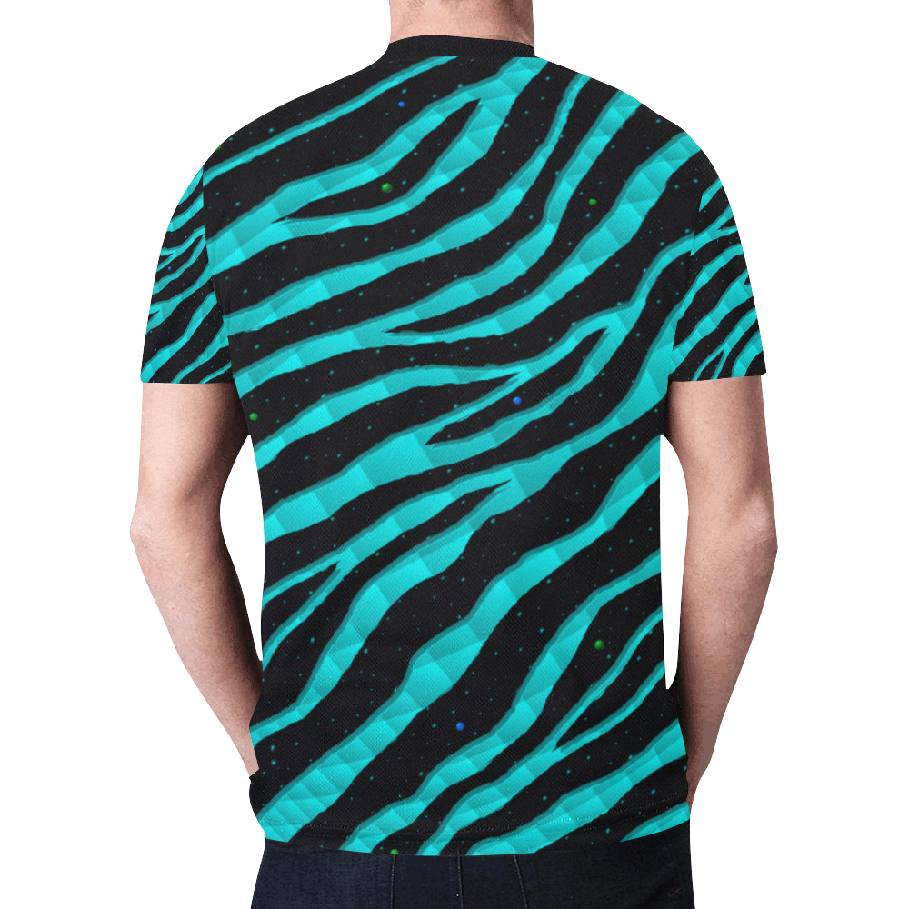 Ripped SpaceTime Stripes - Cyan New All Over Print T-shirt for Men (Model T45)