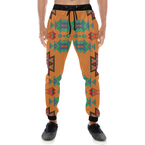 Misc shapes on an orange background Men's All Over Print Sweatpants (Model L11)