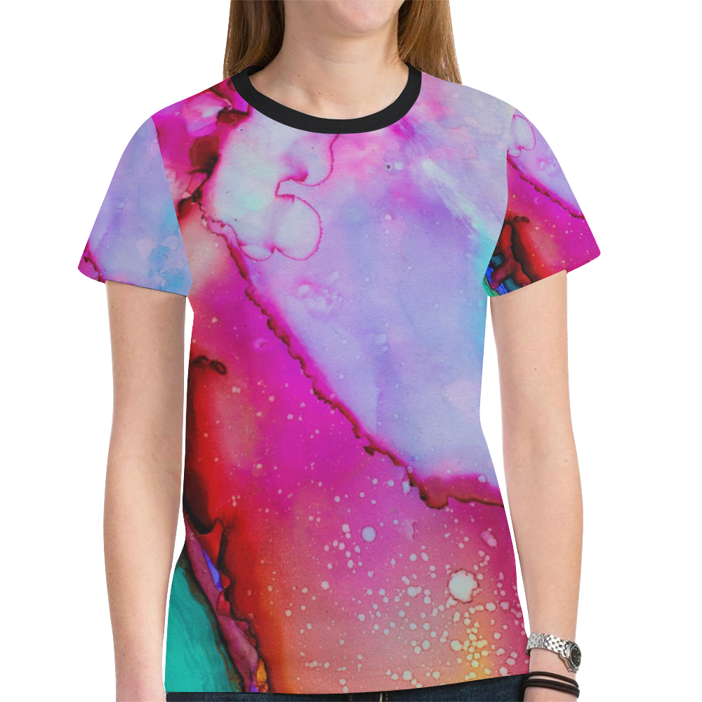 Red purple green ink New All Over Print T-shirt for Women (Model T45)