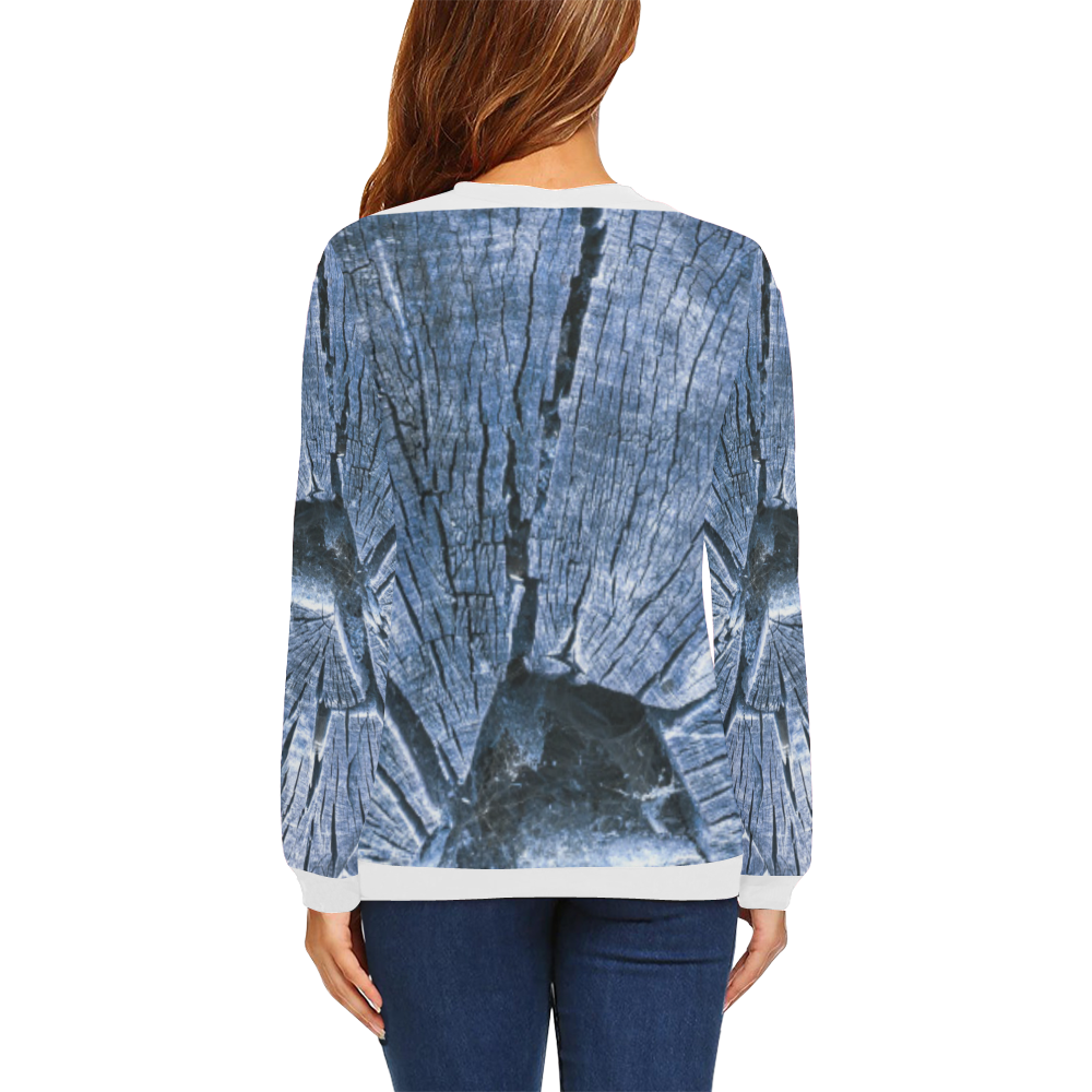 Asymmetric Blue tile tree All Over Print Crewneck Sweatshirt for Women (Model H18)