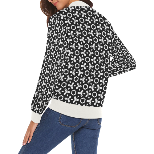 geometric pattern black and white All Over Print Bomber Jacket for Women (Model H19)