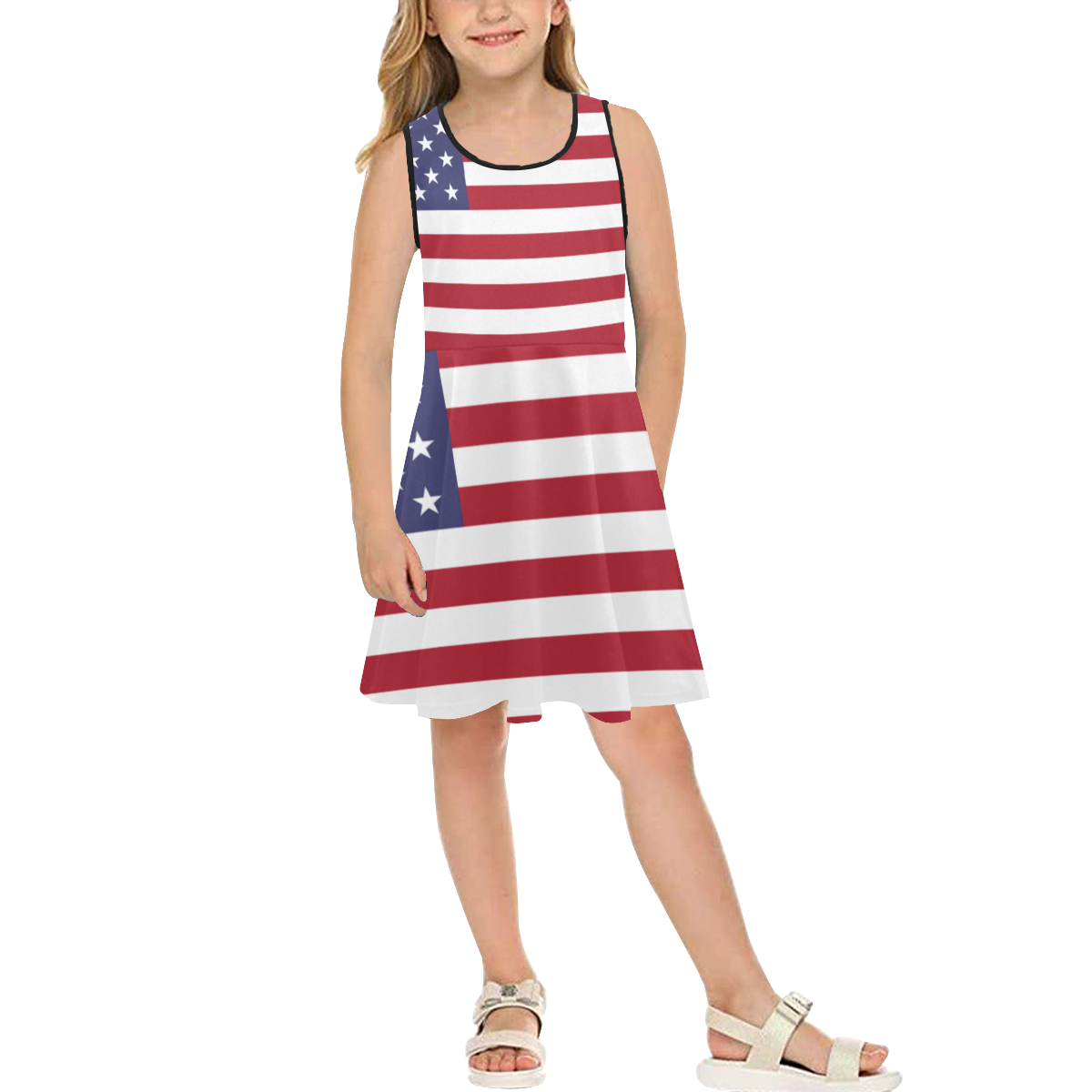 United States of America flag Girls' Sleeveless Sundress (Model D56)