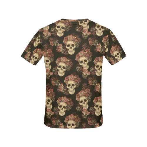 Skull and Rose Pattern All Over Print T-Shirt for Women (USA Size) (Model T40)
