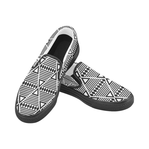 Black Aztec Tribal Men's Unusual Slip-on Canvas Shoes (Model 019)