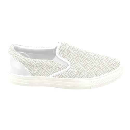 White 3D Geometric Pattern Slip-on Canvas Shoes for Men/Large Size (Model 019)