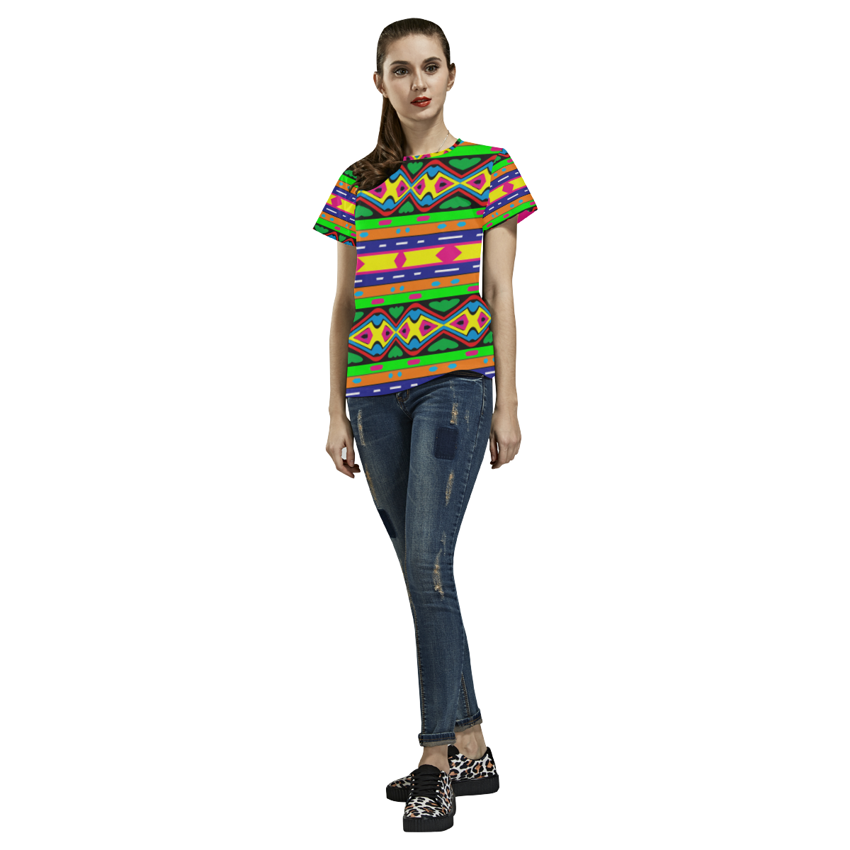 Distorted colorful shapes and stripes All Over Print T-Shirt for Women (USA Size) (Model T40)