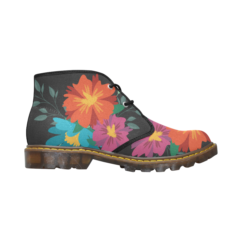 FLORAL DESIGN 21 Men's Canvas Mid-Top Boots (Model 2402-1)