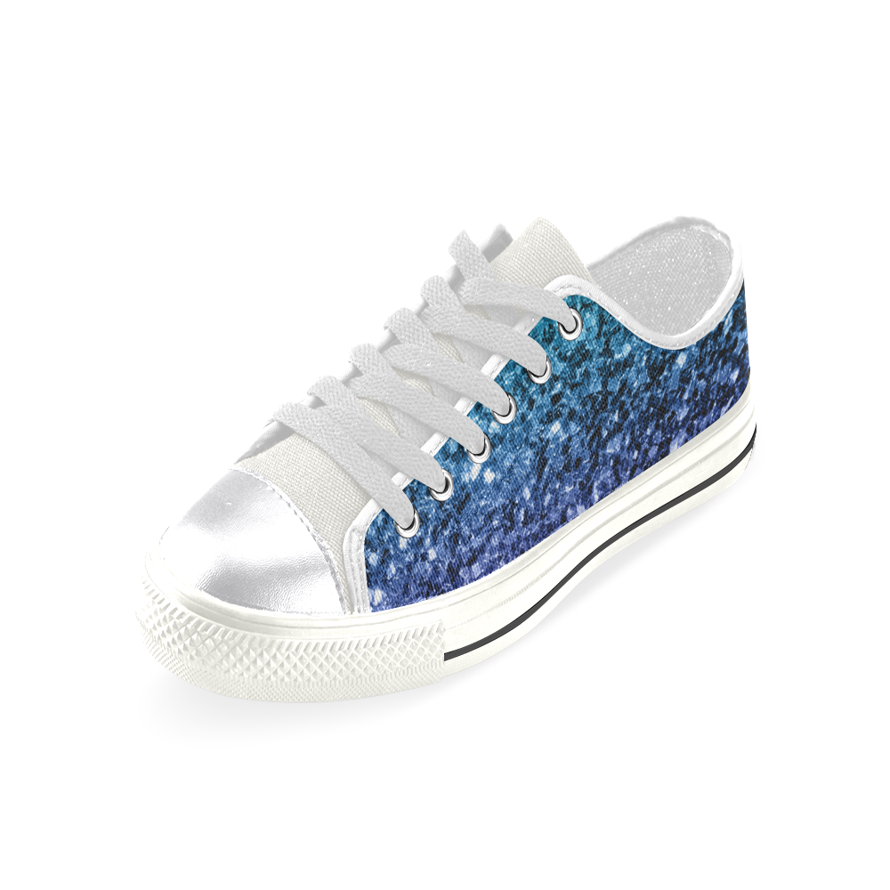 Beautiful Aqua blue Ombre glitter sparkles Women's Classic Canvas Shoes (Model 018)
