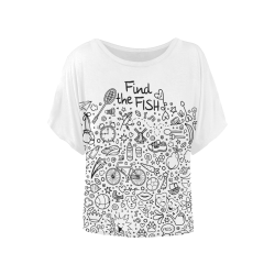 Picture Search Riddle - Find The Fish 1 Women's Batwing-Sleeved Blouse T shirt (Model T44)