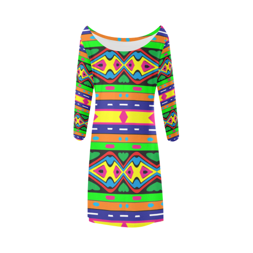 Distorted colorful shapes and stripes Bateau A-Line Skirt (D21)