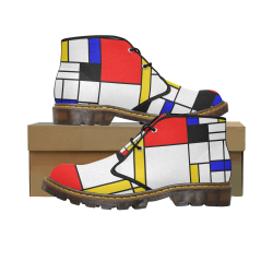 Bauhouse Composition Mondrian Style Women's Canvas Chukka Boots (Model 2402-1)