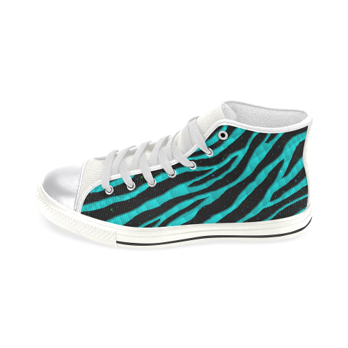 Ripped SpaceTime Stripes - Cyan Women's Classic High Top Canvas Shoes (Model 017)