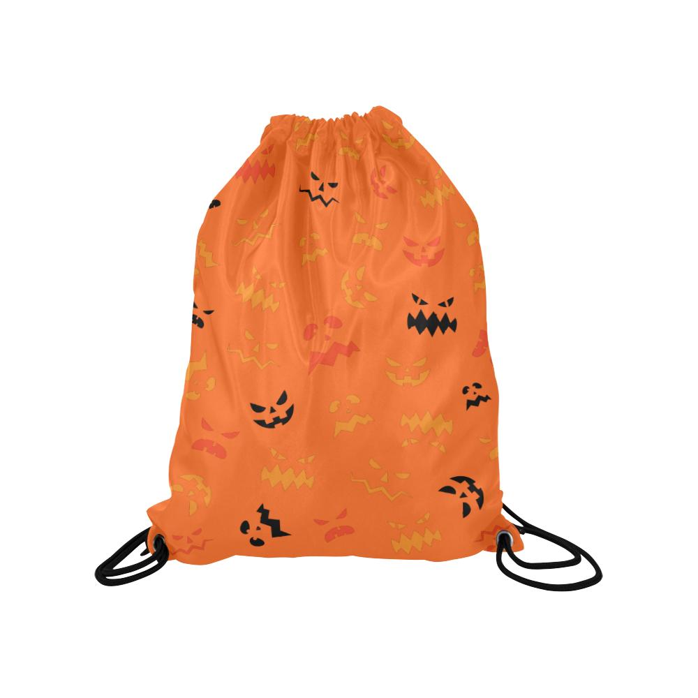 Pumpkin Faces HALLOWEEN ORANGE Medium Drawstring Bag Model 1604 (Twin Sides) 13.8"(W) * 18.1"(H)