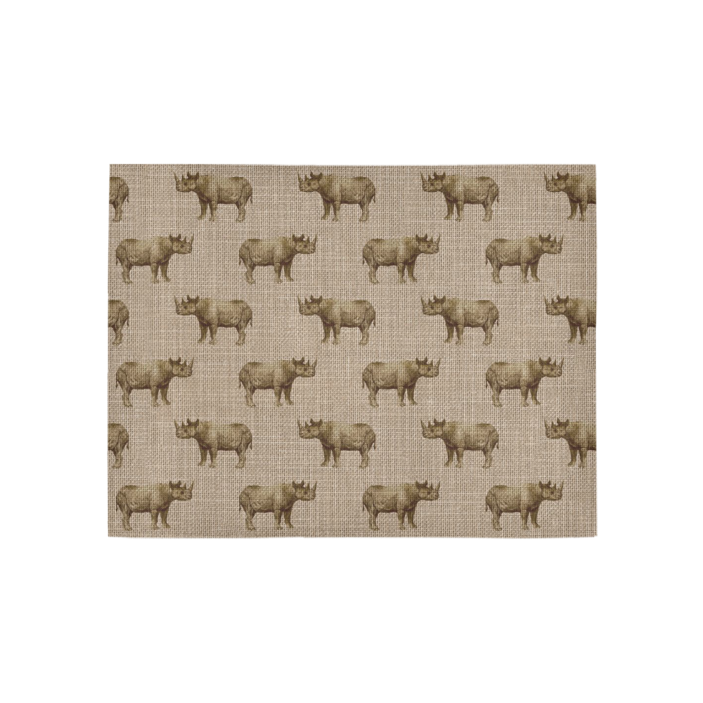 Linen Rhino Animal Print Area Rug 5'3''x4'