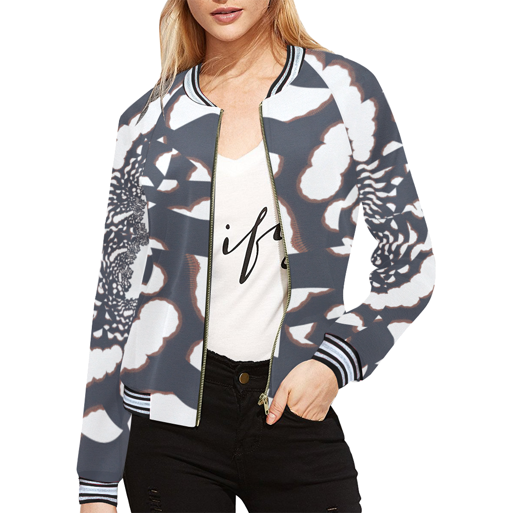 Dimensional Abstract All Over Print Bomber Jacket for Women (Model H21)
