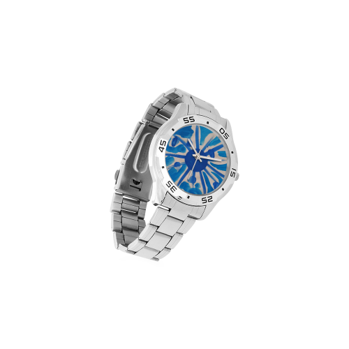 SERIES NOALIE WATERCOLOR BLUE SUN II Men's Stainless Steel Analog Watch(Model 108)