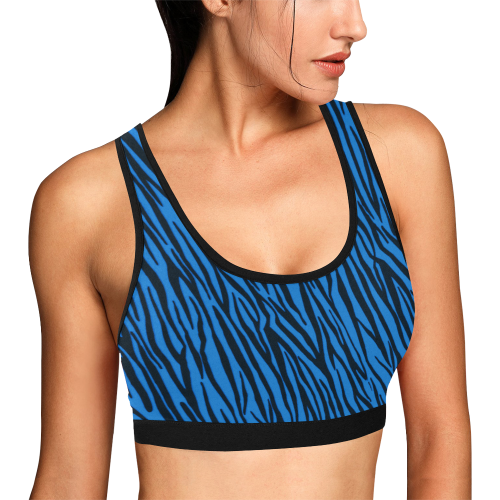 Blue Zebra Pattern Women's All Over Print Sports Bra (Model T52)