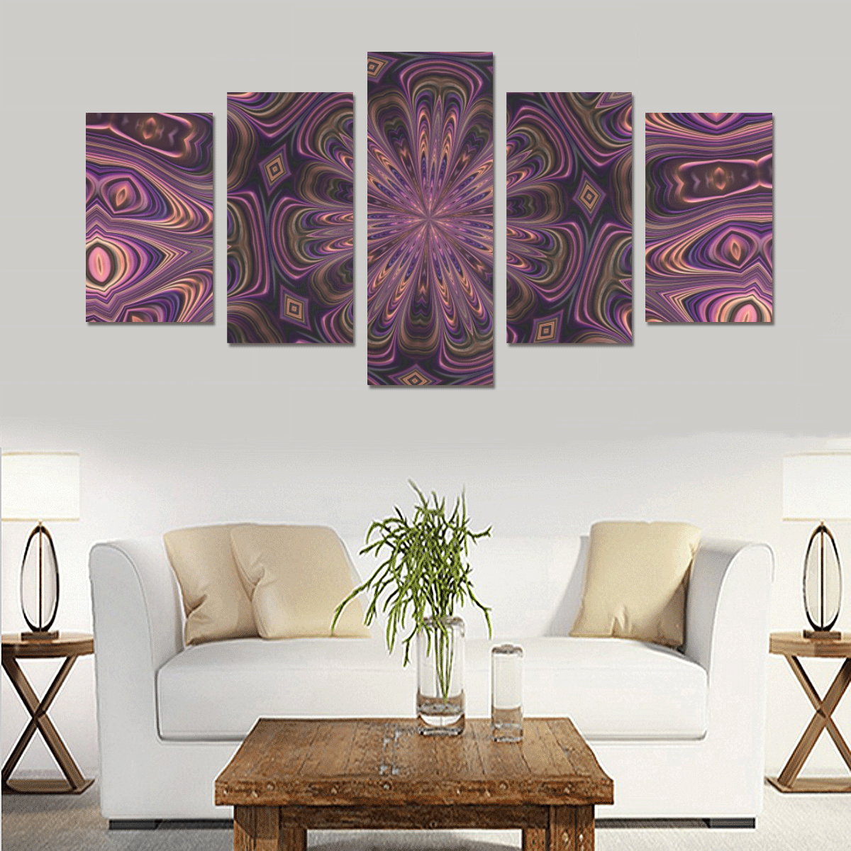 Pastel Satin Ribbons Fractal Mandala 6 Canvas Print Sets C (No Frame)