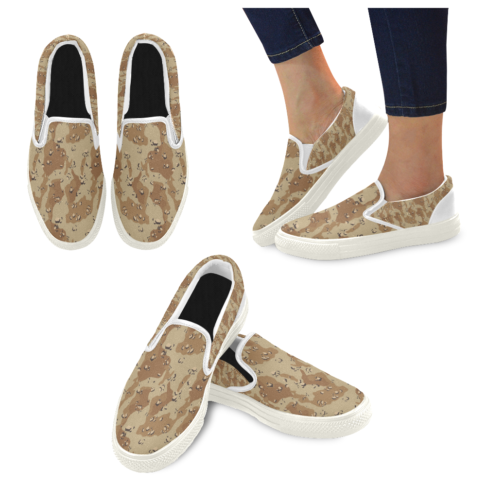 Vintage Desert Brown Camouflage Slip-on Canvas Shoes for Kid (Model 019)