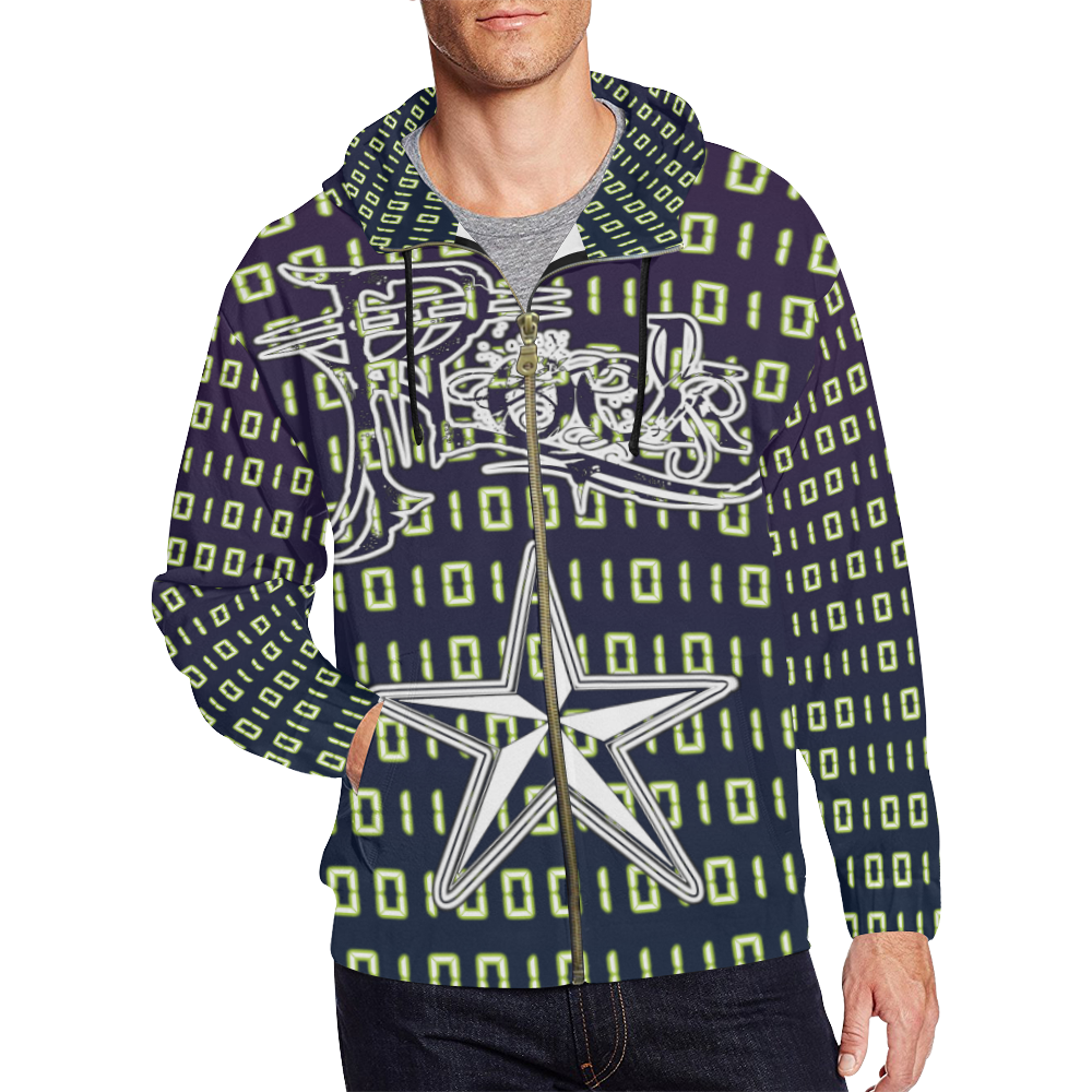 Binary Code Rock Star Hoodie All Over Print Full Zip Hoodie for Men (Model H14)
